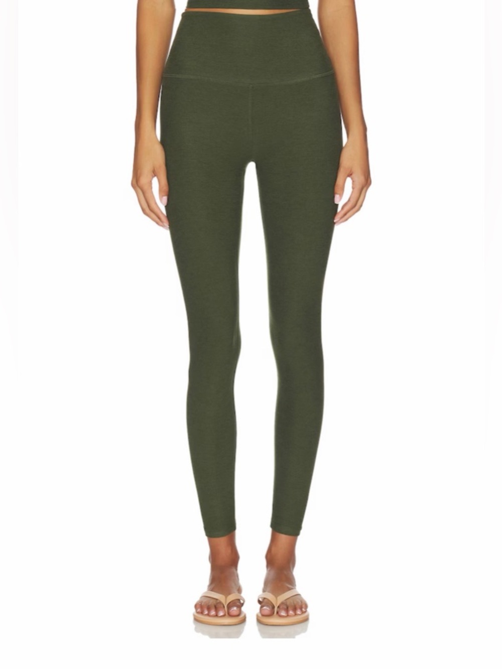 Beyond Yoga Spacedye caught in the midi high waist legging. Army Green Heather